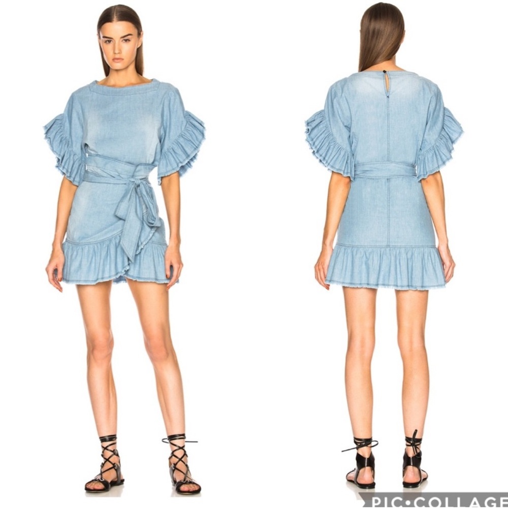 Isabel Marant Lelicia Chambray Ruffle Wrap Dress M